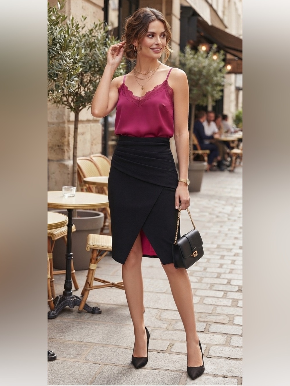 black halo high waisted pencil skirt